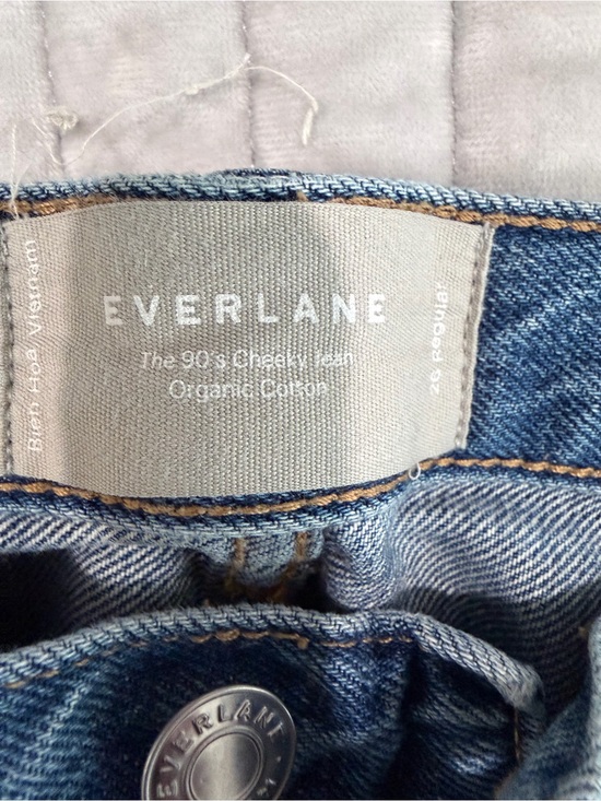 Everlane Denim - Everlane Medium Blue Button-Fly Jeans with Tan Stitching